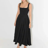 Women’s Square Neck Midi Dress – Flared A-Line