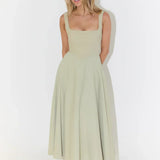 Women’s Square Neck Midi Dress – Flared A-Line