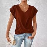 Kaizo Women's V-Neck Short Sleeved Top - Draped Front Style