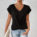 Kaizo Women's V-Neck Short Sleeved Top - Draped Front Style