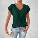 Kaizo Women's V-Neck Short Sleeved Top - Draped Front Style
