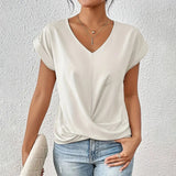 Kaizo Women's V-Neck Short Sleeved Top - Draped Front Style