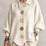 Oversized Collared Cardigan With Large Metal Buttons