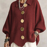 Oversized Collared Cardigan With Large Metal Buttons