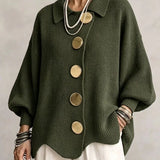 Oversized Collared Cardigan With Large Metal Buttons