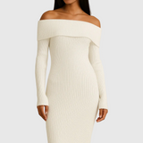 Ada – the-Shoulder Ribbed Knit Midi Dress