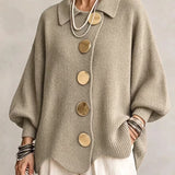 Oversized Collared Cardigan With Large Metal Buttons