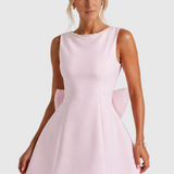 Sandra – sleeveless Mini Dress with Pearl Neckline Detail in Blush Black and White