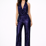 Charlotte Womens Sequin Cowl Neck Jumpsuit