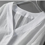 Cotton Linen Blouse Batwing Sleeves Button Detail