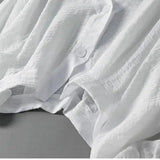 Cotton Linen Blouse Batwing Sleeves Button Detail