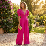 Women's Wide Leg Jumpsuit with Puff Sleeves – Tailored Formal Jumpsuit