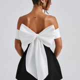 Off Shoulder Bow Back Mini Dress – Flared Party Dress