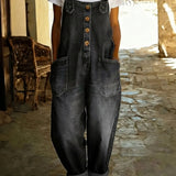 Denim Dungarees Wide Leg Button Front Adjustable Straps