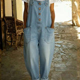 Denim Dungarees Wide Leg Button Front Adjustable Straps