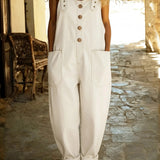 Denim Dungarees Wide Leg Button Front Adjustable Straps
