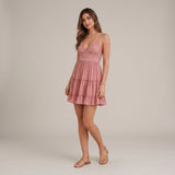 Ruffle Strap Mini Dress with V Neck and Tiered Skirt