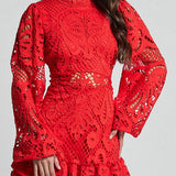 Elegant Lace Ruffle Mini Dress with Long Puff Sleeves