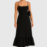 Kira – square Neck Flared Midi Dress with Ruffled Hem