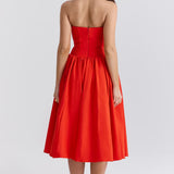 Strapless Sweetheart Midi Dress with Flared Skirt