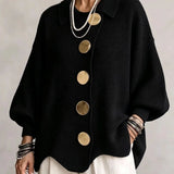Oversized Collared Cardigan With Large Metal Buttons