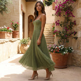 Elegant Pleated Midi Dress with Flowy Silhouette