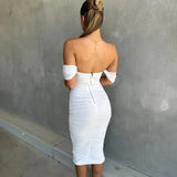Off Shoulder Midi Bodycon Dress – Elegant Fitted Party Dress