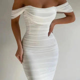 Off Shoulder Midi Bodycon Dress – Elegant Fitted Party Dress