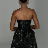 Strapless Glitter Tulle Mini Dress – Flared A-Line Party Dress