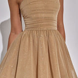 Strapless Glitter Tulle Mini Dress – Flared A-Line Party Dress