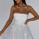 Strapless Tulle Mini Dress – Flared A-Line Party Dress