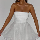 Strapless Tulle Mini Dress – Flared A-Line Party Dress