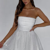Strapless Glitter Tulle Mini Dress – Flared A-Line Party Dress