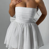 Strapless Tulle Mini Dress – Flared A-Line Party Dress