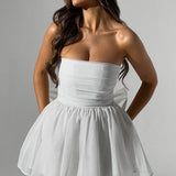 Strapless Tulle Mini Dress – Flared A-Line Party Dress