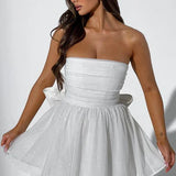 Strapless Glitter Tulle Mini Dress – Flared A-Line Party Dress
