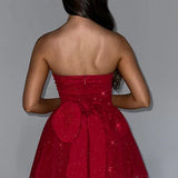 Strapless Glitter Tulle Mini Dress – Flared A-Line Party Dress