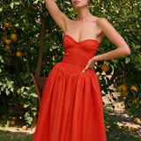 Strapless Sweetheart Midi Dress with Flared Skirt