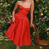 Strapless Sweetheart Midi Dress with Flared Skirt