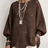 Hollow Wave Pattern Loose Lantern Sleeve Knit Top