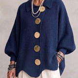 Oversized Collared Cardigan With Large Metal Buttons