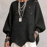 Hollow Wave Pattern Loose Lantern Sleeve Knit Top