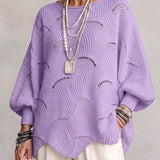 Hollow Wave Pattern Loose Lantern Sleeve Knit Top