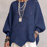 Hollow Wave Pattern Loose Lantern Sleeve Knit Top