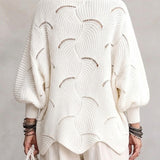 Hollow Wave Pattern Loose Lantern Sleeve Knit Top