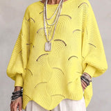 Hollow Wave Pattern Loose Lantern Sleeve Knit Top