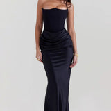 Strapless Ruched Bodycon Maxi Dress – Elegant Evening Gown