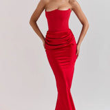 Strapless Ruched Bodycon Maxi Dress – Elegant Evening Gown