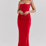 Strapless Ruched Bodycon Maxi Dress – Elegant Evening Gown