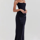 Strapless Ruched Bodycon Maxi Dress – Elegant Evening Gown